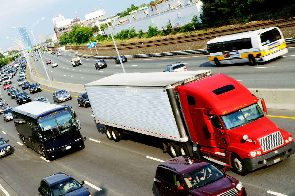 Red truck in the highway