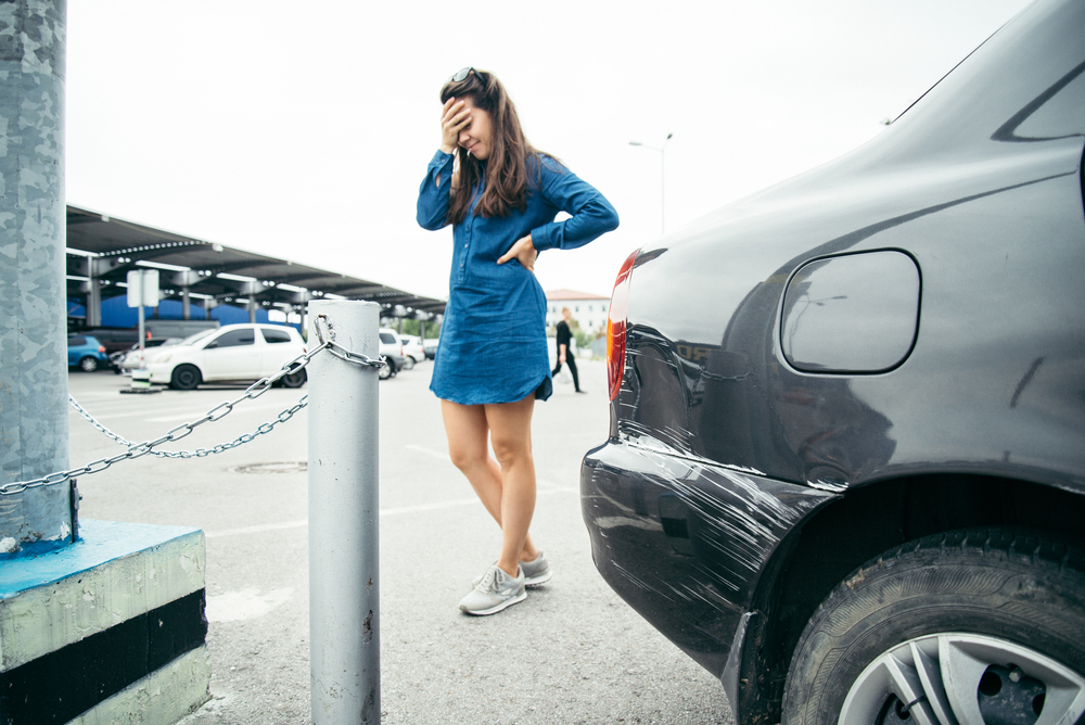 young driver upset after dinging car on pole